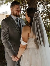 olcso Fátylak-Egyrétegű Kortárs  Stílusos Menyasszonyi Fátyol Katedrális Fátylok Mesterséges Gyöngy Tülllel