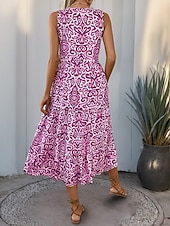 olcso Bohém ruhák-Női Maxiruha hétköznapi ruha Boho elegáns ruhák Ujjatlan ruha Boho ruha Csehország aranyos stílus Stílusos Vakáció Napi Tengerpart Laza öltözet Virágos Ujjatlan Vágott nyak Sárga Medence Fukszia