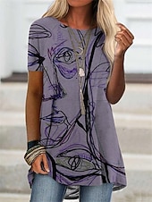 abordables T-shirt rayé et géométrique-Femme T shirt Graphic Mode Moderne Décontractées Manche Courte Col Ras du Cou Hauts réguliers du quotidien Fin de semaine Imprimer Bleu Violet Vert Kaki Eté Printemps