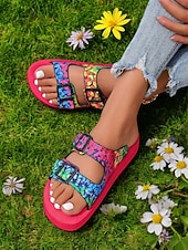 Χαμηλού Κόστους Γυναικεία παπούτσια-Η 250η Επέτειος των Ηνωμένων Πολιτειών Γυναικεία Σάνδαλα με Πολύχρωες Πεταλούδες και Ρυθμιζόμενο Μπuckle – Ζωντανά Καλοκαιρινά Σάνδαλα Slip-On για Παραλία Διακοπές και Casual Χρήση