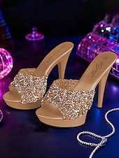 economico Sandali con Piattaforma-mules con plateau e strass neri – sandali slip-on sexy con tacco alto da donna per feste e abbigliamento da discoteca