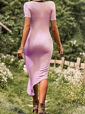 levne Jednoduché šaty-Ženské mini šaty ovíjené šaty tričkové šaty jednoduché šaty bodycon šaty příležitostné dovolená každodenní pravidelný střih grafické krátký rukáv kulatý výstřih černá růžová víno modrá léto