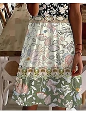 preiswerte Boho Kleider-Damen Minikleid Freizeitkleid Elegant Bohemien Urlaub Täglich Normale Passform Blumen Grafik Kleines Blumenmuster Kurzarm Rundhalsausschnitt Salbeigrün Sommer