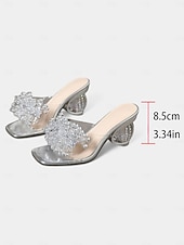 economico Sandali con tacco-tacchi trasparenti con perline di cristallo dorate per donna – sandali trasparenti con accenti decorativi dorati, perfetti per cocktail party