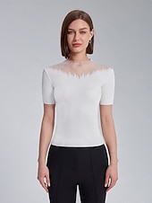 economico camicie, top e camicette-top in maglia a coste trasparente in chiffon