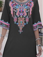 cheap Casual Dress-Valentine&#039;s Day Women&#039;s Normal Mini Dress Boho Chic Dresses A Line Dress Bohemia Stylish Classic Elbow Sleeve Vacation Party Casual Form Fit Floral Plain 3/4 Length Sleeve Crew Neck Black White Summer