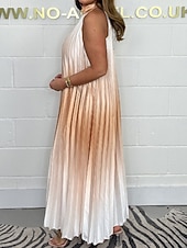 tanie Wakacyjne sukienki-Damskie Sukienka maxi Codzienne sukienki Elegancki Codzienny Urlop Codzienny Regularny Ombre Bez rękawów Kantarka Pomarańczowy Zielony Khaki Lato Wiosna