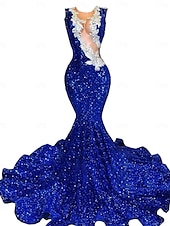preiswerte Abendkleider-Meerjungfrau  Trompete Abendkleid Partykleid Abendparty Abschlussball Sweep  Brush Zug Ärmellos Schmuckstein-Ausschnitt Spandex mit Glitzer Perlen Pailletten