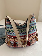 tanie Plecaki Fashion-damska torba na ramię z frędzlami w stylu boho, etnicznym i haftowanym - wiele sposobów noszenia, można jej używać jako plecaka, nadaje się na codzienne podróże, festiwale i do noszenia na co dzień