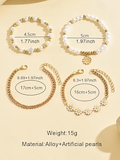 cheap Women&#039;s Bracelet-&quot;Boho Daisy Pearl Bracelet Set for Women – Gold Chain &amp; Beaded Layered Bracelets, Cute Floral Jewelry for Summer, Beach, Festivals and Casual Wear&quot;