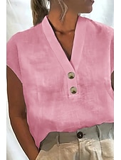 economico Camicie di Lusso-Per donna Misto cotone Blusa Bottoni Semplice Essenziale Moderno Casual Manica Corta Scollo a V Top Regolari Ferie Uscire Bianco Rosa Verde Azzurro Estate