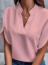 olcso Női Egyszerű Felsők-Női Ing Simpla Stílusos Modern V casual Rövid Ujjú V Nyak Szokásos Felsők Munka Napi Ünnepi Foltvarrás Fekete Fehér Rózsaszín Kék Nyár Tavasz