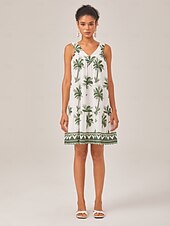 preiswerte Lässiges Kleid mit Aufdruck-Locker sitzendes Tank-Minikleid mit Resort-Print