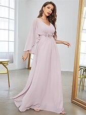 cheap Floor Length-Dress Mother of the Bride Dress Elegant Party V Neck Floor Length Polyester Half Sleeve with Appliques 2025