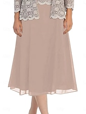 abordables Moins de 129,99 $-Ensembles de Robes Robe de Mère de Mariée  Élégant Simple Une Épaule Longueur thé Polyester manche longue avec Dentelle Couleur Unie 2025