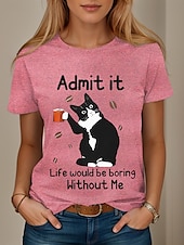 ieftine Umor &amp; Citate tricou-Pentru femei Tricou Grafic Scrisă Stilat Casual Manșon scurt Rotund Topuri obișnuite Zilnic Sfârșit de săptămână Imprimeu Alb Roz Îmbujorat Albastru piscină Trifoi Vară Primăvară