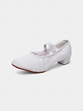 preiswerte Lateinamerikanische Schuhe-beigefarbene Canvas-Ballsaal-Tanzschuhe für Damen – Pumps mit niedrigem Absatz und elastischem Riemen für das professionelle Training