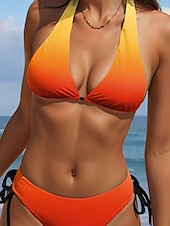 olcso Bikiniszettek-Női fürdőruhák bikini 2 részes merész fürdőruha hátsó kivágású karcsú nyaralás strandruha ombre grafikus V nyakú ujjatlan fürdőruhák
