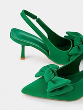 olcso Cicás sarkú cipők-zöld masnis kitten heel slingback cipő – elegáns hegyes orrú randevús éjszakai és hétköznapi női sarkú cipő