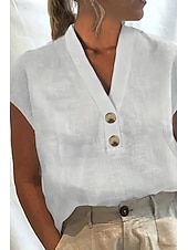 economico Camicie di Lusso-Per donna Misto cotone Blusa Bottoni Semplice Essenziale Moderno Casual Manica Corta Scollo a V Top Regolari Ferie Uscire Bianco Rosa Verde Azzurro Estate
