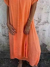 abordables Vestido Sencillo-Vestido maxi de mujer vestido en A de color sólido casual al aire libre ajuste regular gráfico sin mangas cuello en V fucsia naranja azul oscuro gris verano