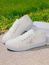 Χαμηλού Κόστους Γυναικεία Sneakers-γυναικεία λευκά εύκαμπτα πάνινα πάνινα παπούτσια – ελαφριά αναδιπλούμενα παπούτσια με κορδόνια για ταξίδια, περπάτημα και casual ντύσιμο