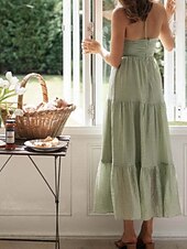 abordables Robes de vacances-Femmes Robe Midi Robe de remise des diplômes Mode Extérieur Date Sortir Coupe régulière Uni Sans manches Bretelles spaghetti Bleu Vert Été