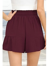 お買い得  プレーンコットンリネンパンツ-女性用 コットンリネンショートパンツ リネン風パンツ コットンリネンパンツ ストリートファッション カジュアル ショート ナチュラルウエスト 平織り ポケット 弾性巾着デザイン 通気性 快適 マイクロエラスティック カジュアル ストリートウェア 赤紫色 ワイン 海軍 アプリコット 夏 レギュラー