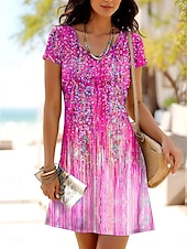 preiswerte Kunst &amp; Design Kleid-Damen Minikleid T-Shirt-Kleid A Linie Kleid Sommerkleid Lässig Täglich Normale Passform Ombre Grafik Kurzarm Rundhalsausschnitt Gelb Rosa Blau Sommer Frühling
