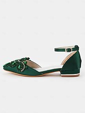 abordables Officiel-ballerines à bout pointu ornées de pierres précieuses vertes – chaussures de mariage et de soirée pour femmes de style vintage