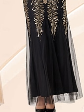 cheap Under $129.99-Dress Mother of the Bride Dress Party Black Dress Sparkle &amp; Shine Crew Neck Floor Length Polyester Short Sleeve with Sequin