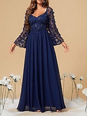 levne Pod $129,99-Šaty Šaty Matky Nevůsty Elegantní Party Neformální Čtvercový Výstřih Dlouhé Délky Chiffon Polyester Dlouhé Rukávy s Jednobarevnými Svatební Host Šaty