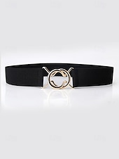 baratos Cinto Feminino-cinto elástico ajustável feminino com fivela de metal da moda - moderno e versátil - adequado para uso diário feminino e passeios casuais