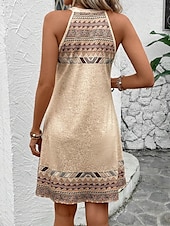 ieftine Rochii boho-Pentru femei Rochie Mini Rochie de Vară Rochie halter Rochie cu umeri Vacanță Casual Zilnic Fit regulat Grafic Tribal Fără manșon Gâtul halter Cămilă Vară