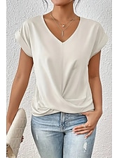 preiswerte Blusen-Damen Bluse Einfach Modern Lässig Kurzarm V Ausschnitt Normale Oberteile Täglich Ausgehen Gerafft Erröten Sie Rosa Schwarz Weiß Wein Sommer
