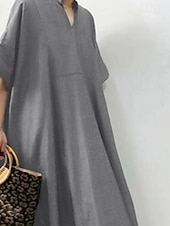 economico Vestiti-Per donna Abito Lungo Maxi Abito Abiti ispirati al lino Vestito Casual Moda Moderno Quotidiano Uscire Weekend Vestibilità regolare Semplice Mezza Manica Scollo a V Nero Marrone Blu scuro Grigio Estate