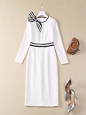 olcso 129,99 $ alatt-Ruházat anyja a menyasszonynak ruha elegáns vintage hétköznapi környakú tea hosszúságú nyújtható anyag hosszú ujjú masnikkal