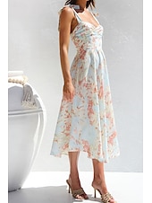 ieftine Rochii florale elegante-Pentru femei Rochii Midi Rochie de absolvire Rochie florala Rochie Slip Rochie imprimata Modă În aer liber Vacanță Absolvire Fit regulat Floare Fără manșon Bretele Spagheti Albastru piscină Caisă Vară