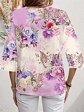 economico Top Floreali-Per donna Blusa Floreale Pop art Moda Stile da spiaggia Manica corta A V Top regolari Giornaliero Stampa Viola Primavera Autunno