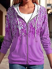levne Květinové topy-Dámská mikina s kapucí na zip oversized květinová aktivní vintage sportovní dlouhý rukáv s kapucí běžné topy příležitostné prázdninové s šňůrkou přední kapsa modrá fuchsie zelená jaro podzim