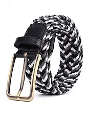 cheap Men&#039;s Belts-Men&#039;s Braided Elastic Stretch Belt – Multicolor Woven Design with Leather Tip &amp; Metal Buckle, Casual &amp; Golf Style, Adjustable Fit for Jeans &amp; Trousers, Perfect for Sports &amp; Everyday Wear