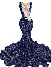 preiswerte Abendkleider-Meerjungfrau  Trompete Abendkleid Partykleid Abendparty Abschlussball Sweep  Brush Zug Ärmellos Schmuckstein-Ausschnitt Spandex mit Glitzer Perlen Pailletten