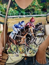 economico Kentucky Top-Derby del Kentucky Per donna Maglietta Grafico Animale Cavallo Elegante Casual Manica Corta Scollo a V Top Regolari Quotidiano Weekend Stampato Verde Estate Primavera