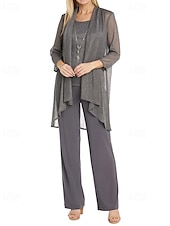economico Tailleur pantalone della mamma-Tuta  Completo Due Pezzi Madre della Sposa Elegante Collo Gioiello Lunghezza Terra Giacca Lucida con Pantaloni in Chiffon 2025