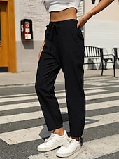 cheap Pants-Women&#039;s Baggy Pants Chinos Fashion Streetwear Full Length Medium Waist Plain Pocket Drawstring Comfy Soft Comfortable Linen Like Micro-elastic Outdoor Street Black White Army Green Khaki Summer