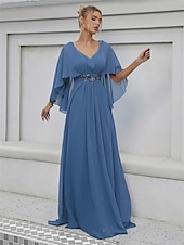 cheap Floor Length-Dress Mother of the Bride Dress Elegant Party V Neck Floor Length Polyester Half Sleeve with Appliques 2025