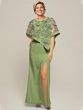 preiswerte Bodenlänge-Meerjungfrau / Trompete Mutter der Braut Kleid elegant funkeln&amp;amp;Glanz Juwel Hals Sweep / Pinsel Schleppe Chiffon Pailletten lange Ärmel mit Pailletten 2025
