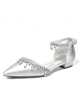 abordables Occasionnel-Escarpins de mariage à bride cheville en satin blanc - chaussures de mariée à bout pointu avec détail goutte de cristal