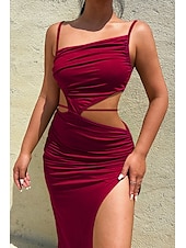 economico Abiti di Laurea-Per donna Abito Midi Abito Bianco Abito da laurea Abito Sottoveste Moda Compleanno Laurea Data Vestibilità regolare Semplice Senza Maniche Spalline sottili Rosa chiaro Nero Bianco Giallo Estate