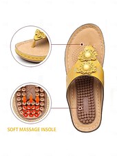 tanie Wygodne sandały-damskie sandały na koturnie z wkładką masującą – kwiatowe, boho japonki na co dzień, na lato, na plażę i na zewnątrz